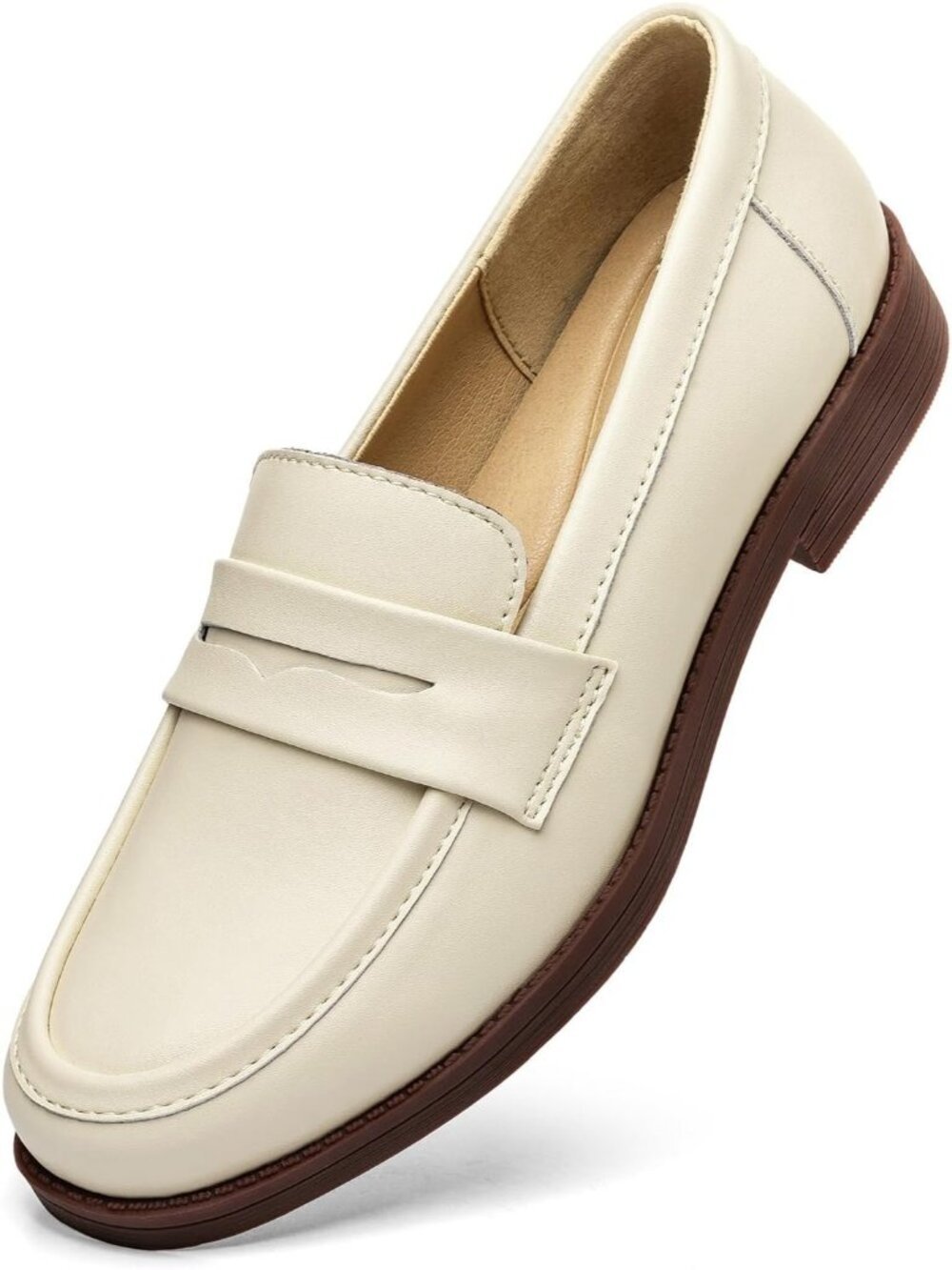 Women’s Beige Comfortable Leather Penny Loafers Slip On Business Casual